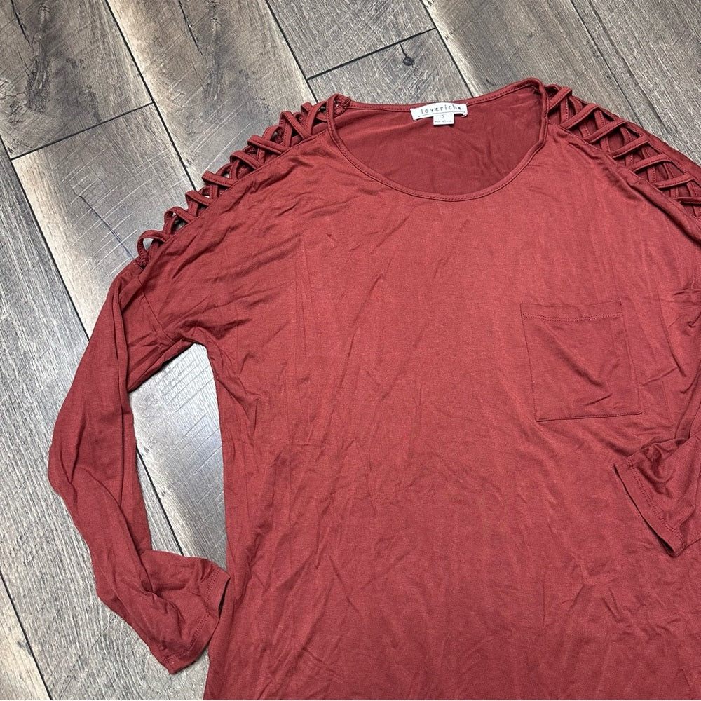 Loveriche Long Sleeve Ladder Shoulder Detail Top