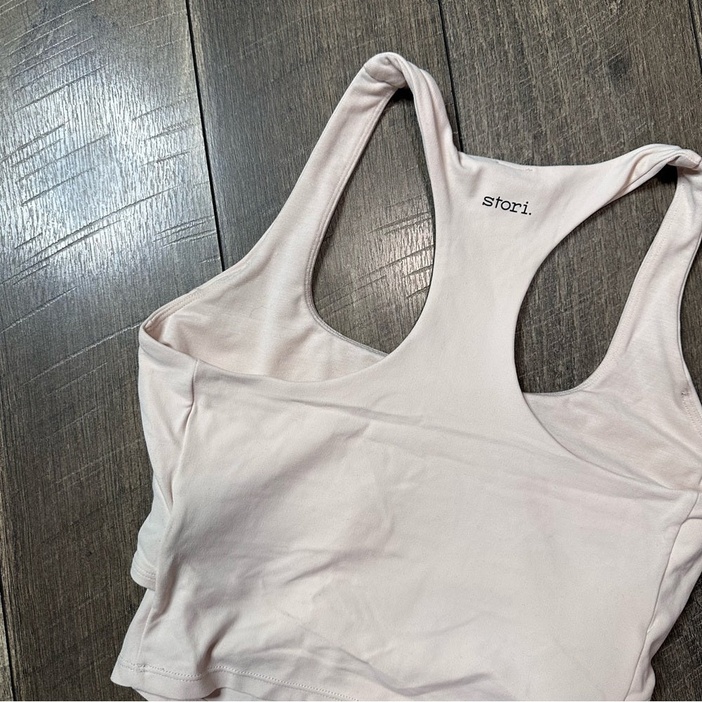 Stori Baby Pink Open Front Buttery Soft Longline Tank Top