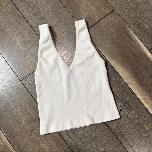 By Together White Ribbed Stretchy Tank Top