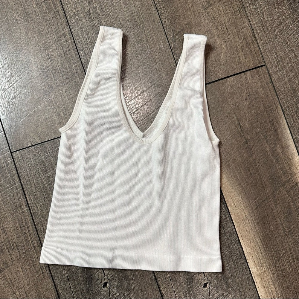 By Together White Ribbed Stretchy Tank Top