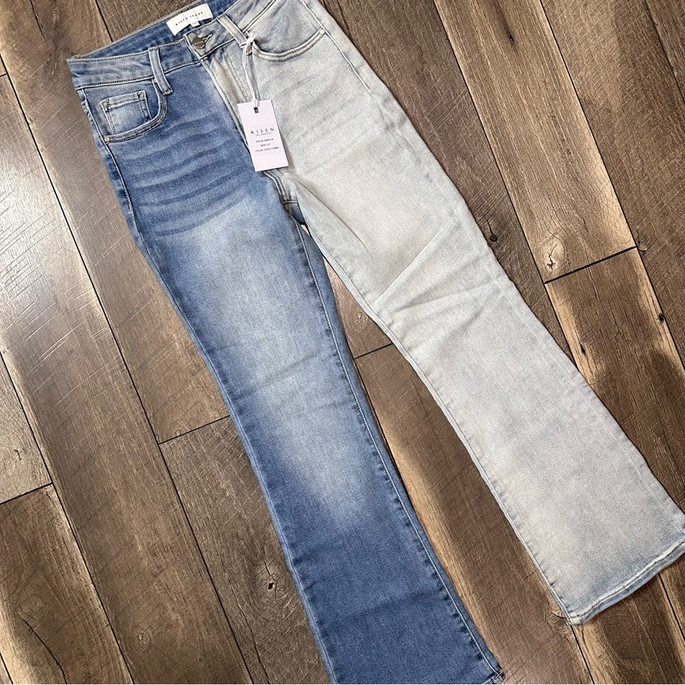 Risen Hi Rise Combo Washed Straight Leg Jeans