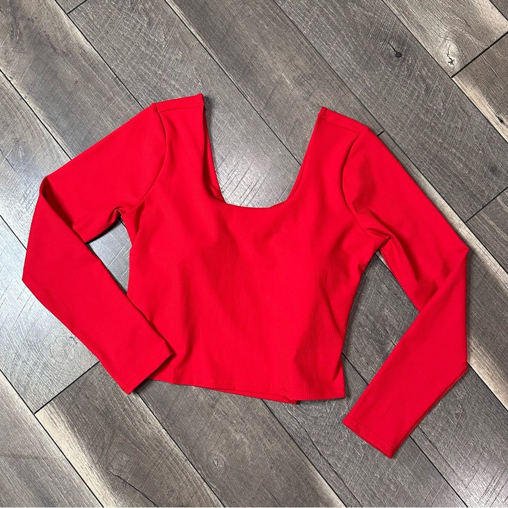 Fabletics Ribbed Twist Open Back Long Sleeve Workout Top