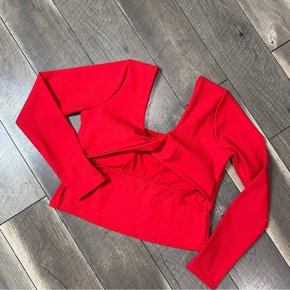 Fabletics Ribbed Twist Open Back Long Sleeve Workout Top