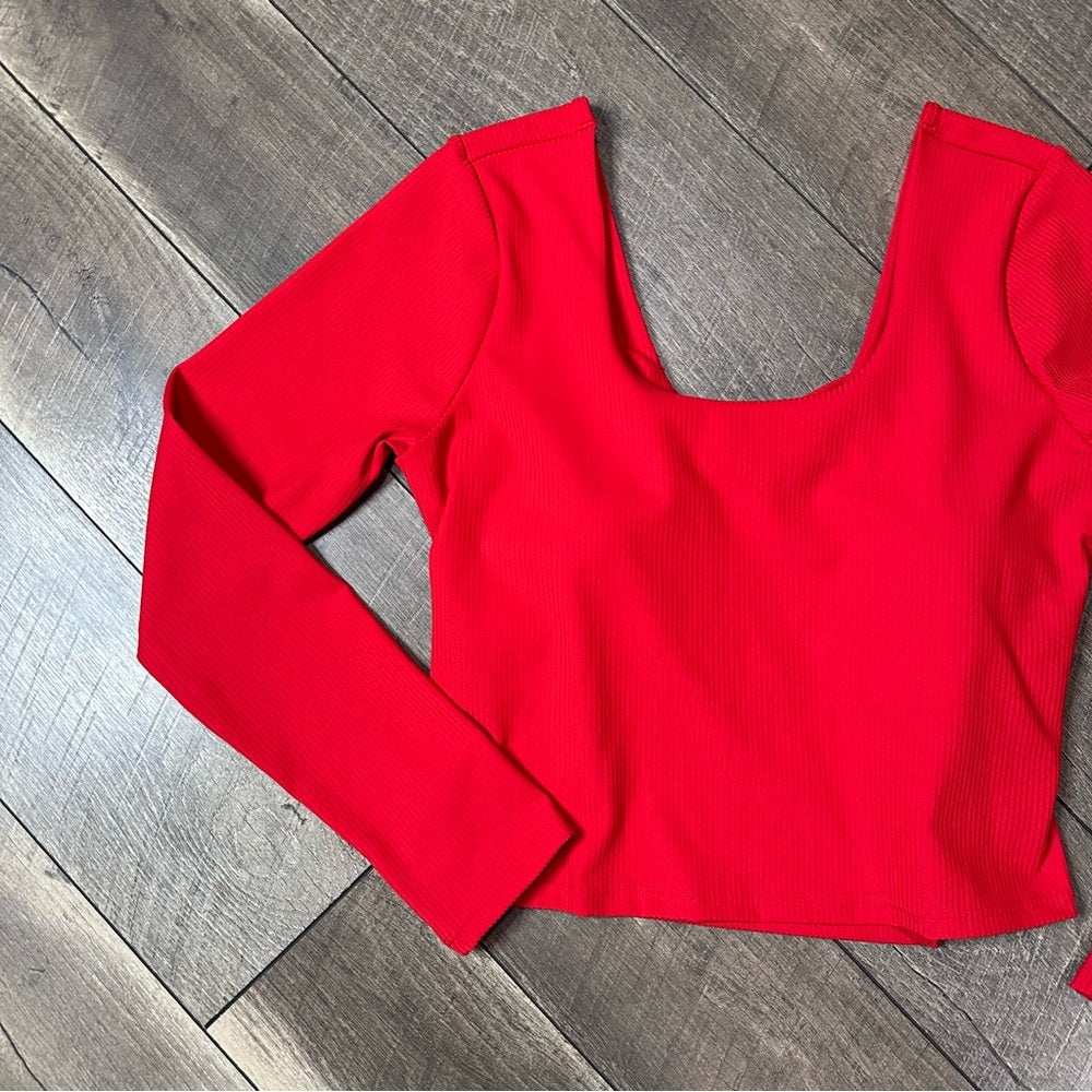 Fabletics Ribbed Twist Open Back Long Sleeve Workout Top