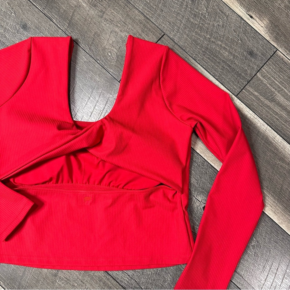 Fabletics Ribbed Twist Open Back Long Sleeve Workout Top