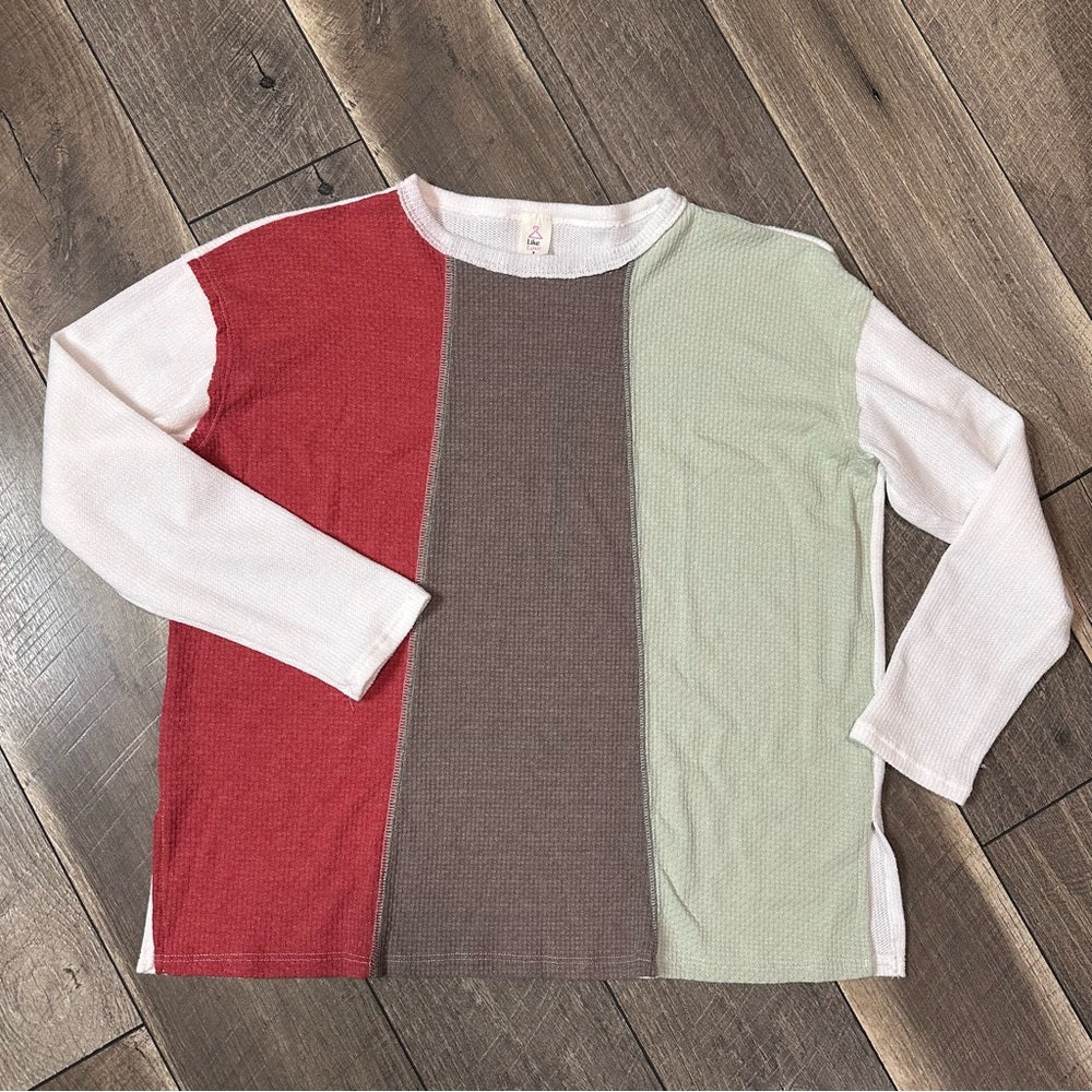 Like Love Waffleknit Color Block Long Sleeve