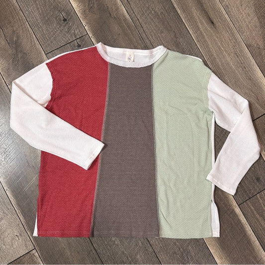 Like Love Waffleknit Color Block Long Sleeve