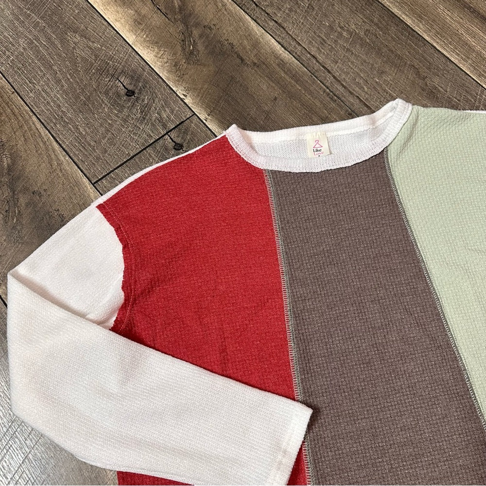 Like Love Waffleknit Color Block Long Sleeve