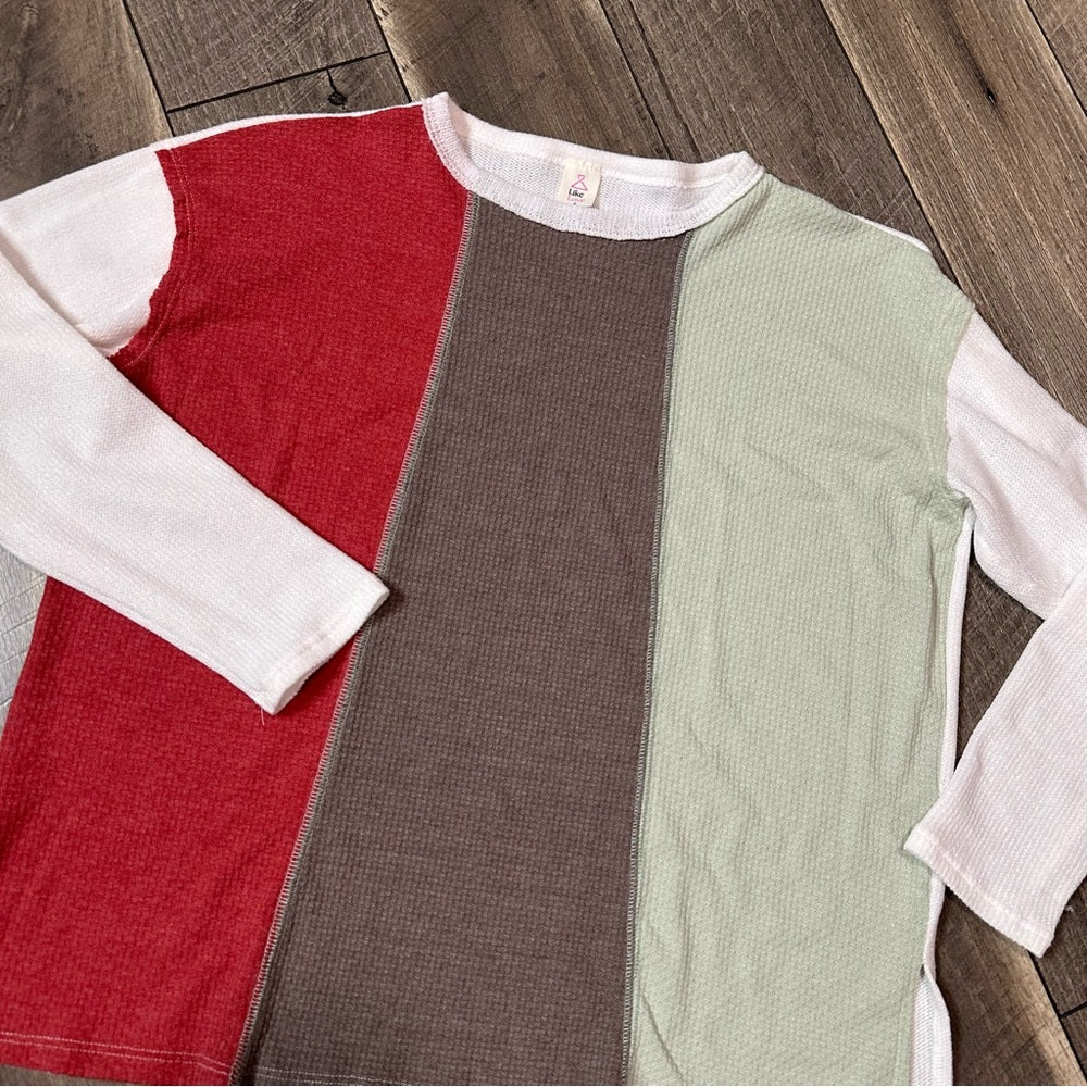 Like Love Waffleknit Color Block Long Sleeve