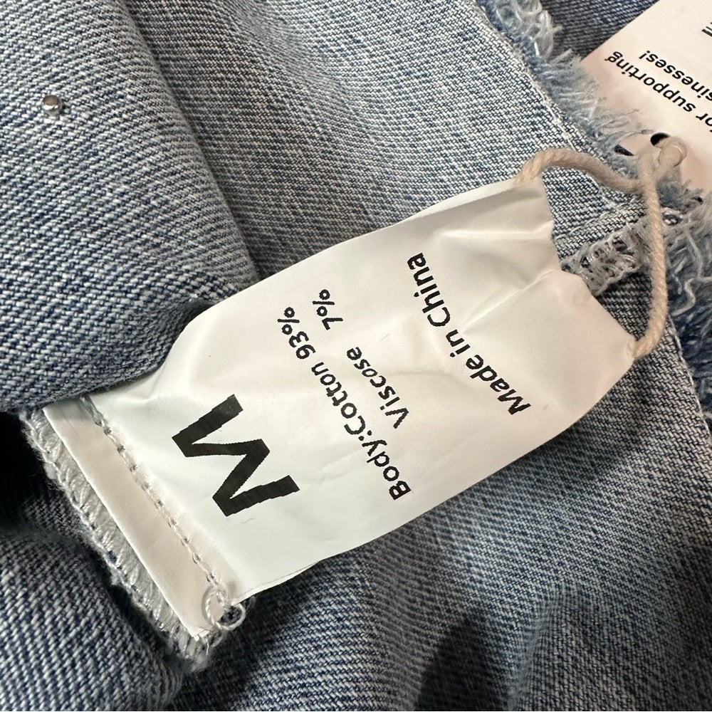 Boutique Pearly Studded Denim Raw Hem Jacket