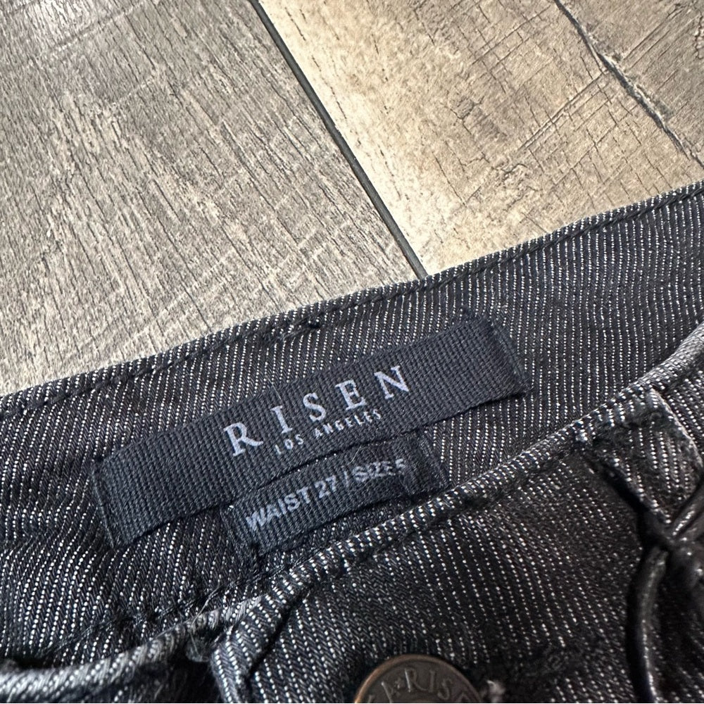 Risen Hi Rise Frayed Hem Ankle Flare Jeans