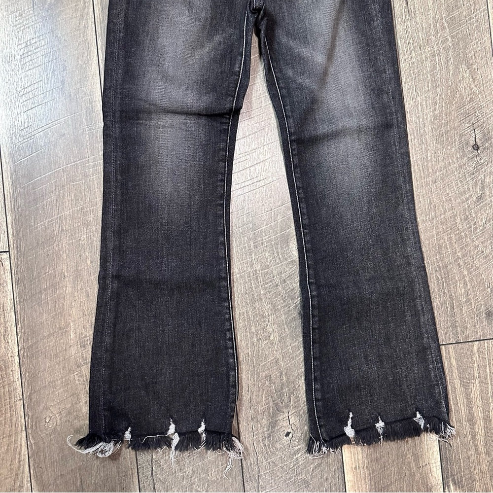 Risen Hi Rise Frayed Hem Ankle Flare Jeans