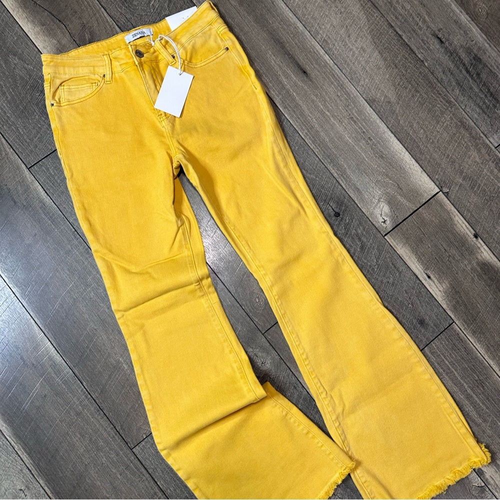 Zenana Yellow Hi Rise Flares
