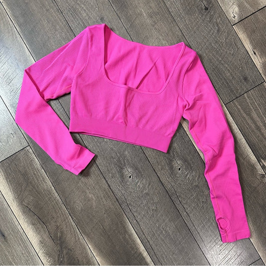 OQQ Ribbed Crop Long Sleeve Workout Top