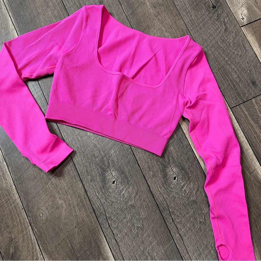 OQQ Ribbed Crop Long Sleeve Workout Top