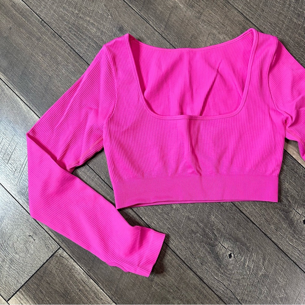 OQQ Ribbed Crop Long Sleeve Workout Top