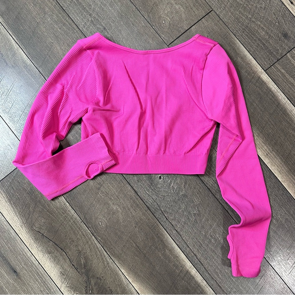 OQQ Ribbed Crop Long Sleeve Workout Top