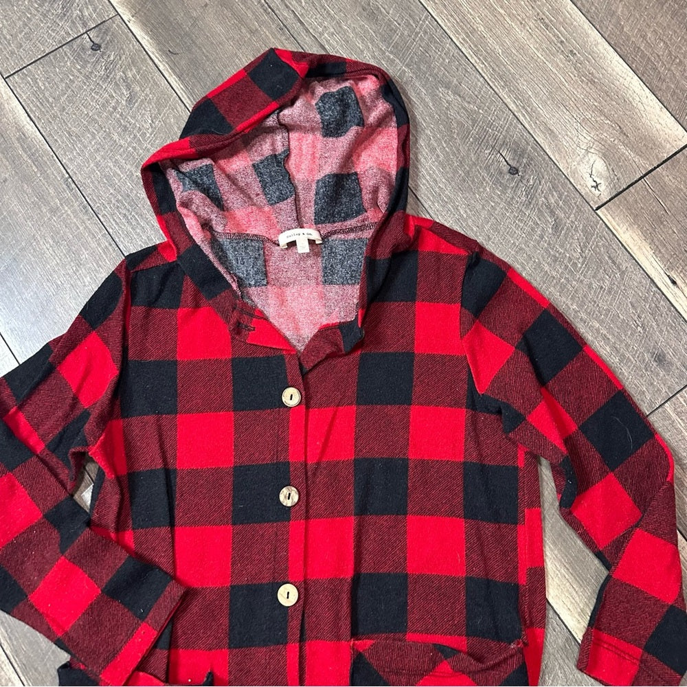Hailey & Co Plaid Hooded Button Down
