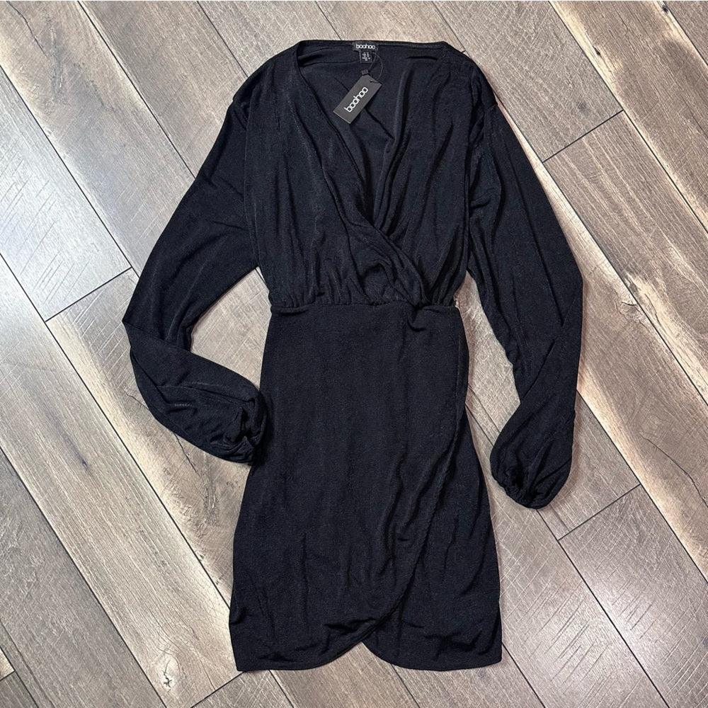 Boohoo Plunge V Black Soft & Stretchy Dress