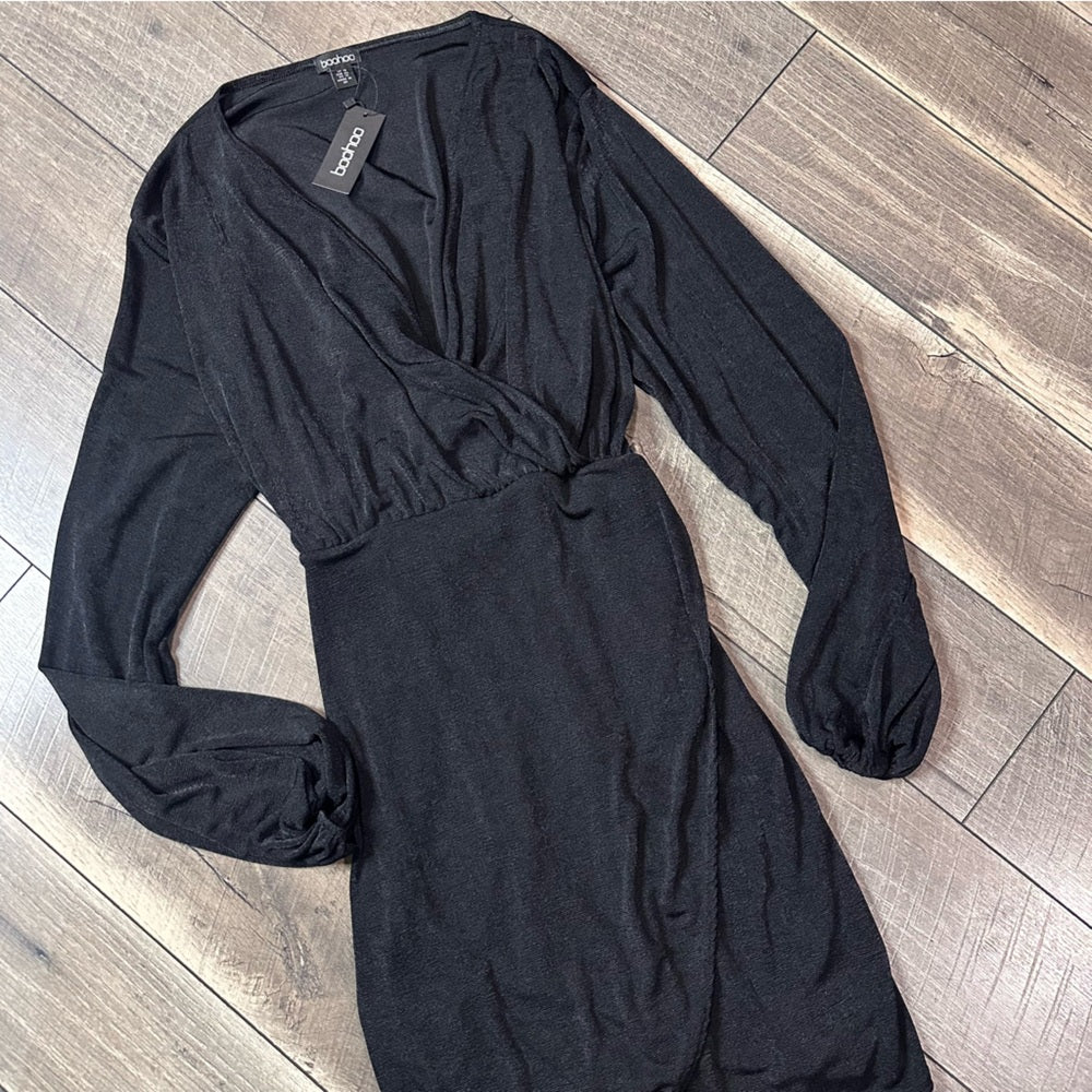 Boohoo Plunge V Black Soft & Stretchy Dress