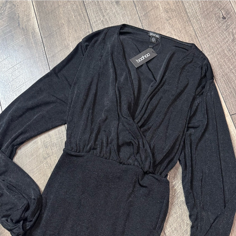 Boohoo Plunge V Black Soft & Stretchy Dress