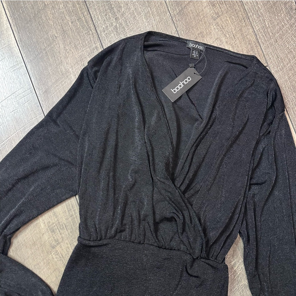 Boohoo Plunge V Black Soft & Stretchy Dress