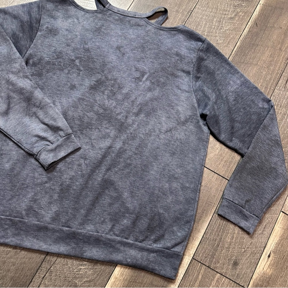 Cotton Bleu Tie Dye Cold Shoulder Pullover