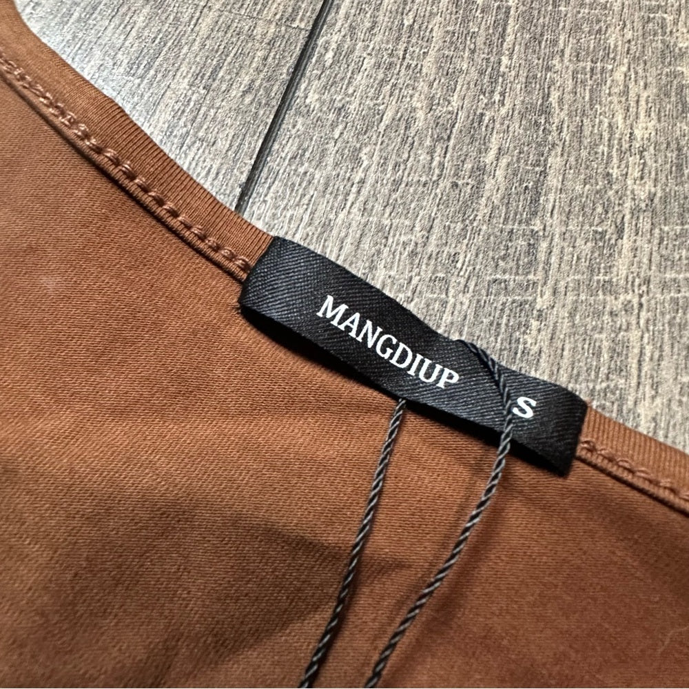 Mangdiup Brown V Neck Long Sleeve Bodysuit