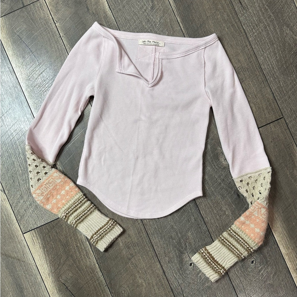 Free People Baby Pink Waffleknit Long Sleeve
