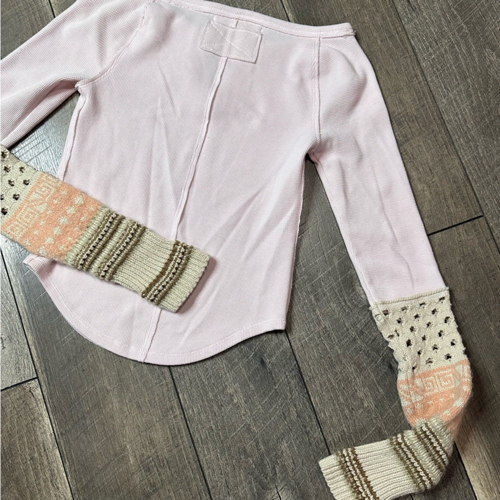 Free People Baby Pink Waffleknit Long Sleeve
