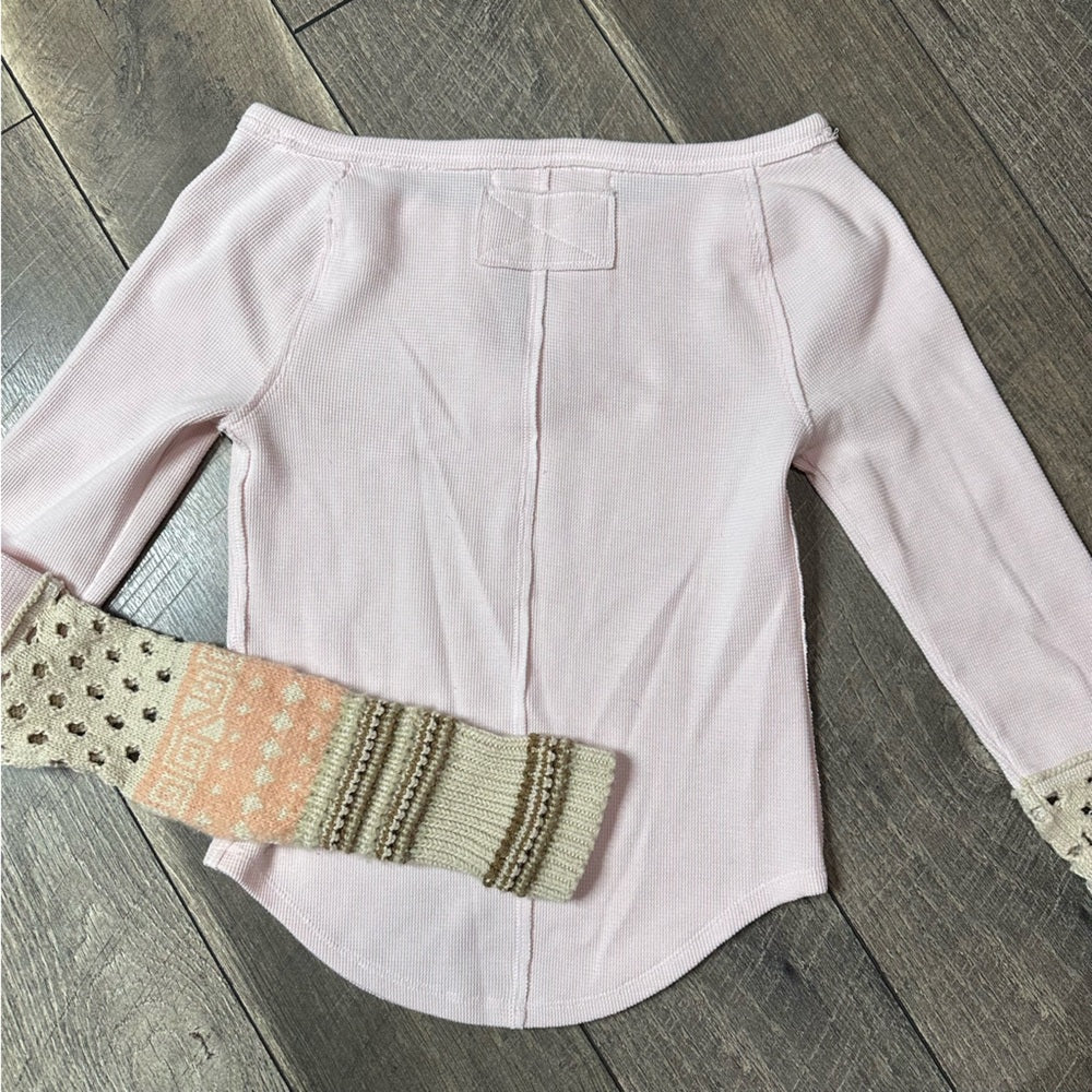 Free People Baby Pink Waffleknit Long Sleeve