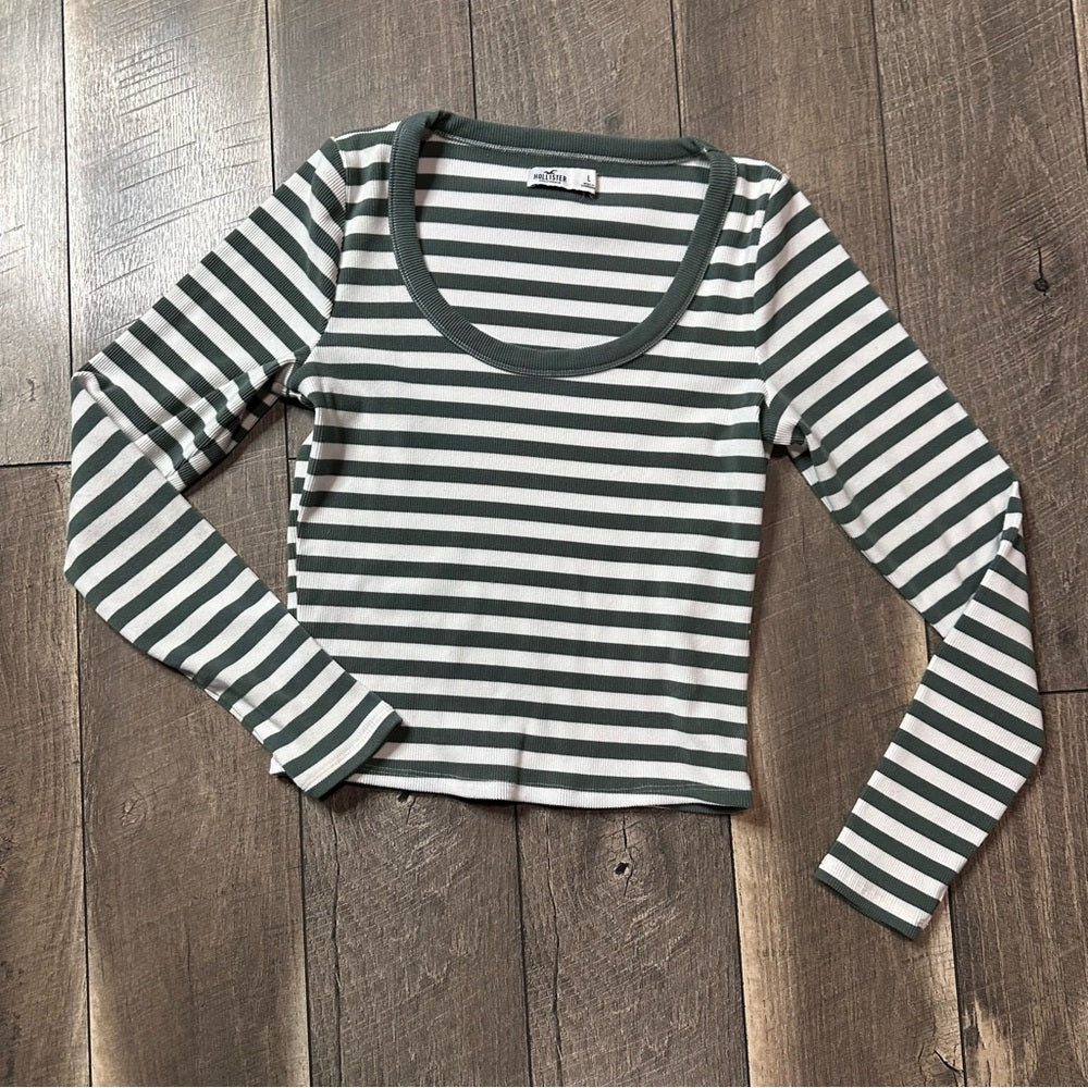 Hollister Striped Scoop Neck Long Sleeve Top