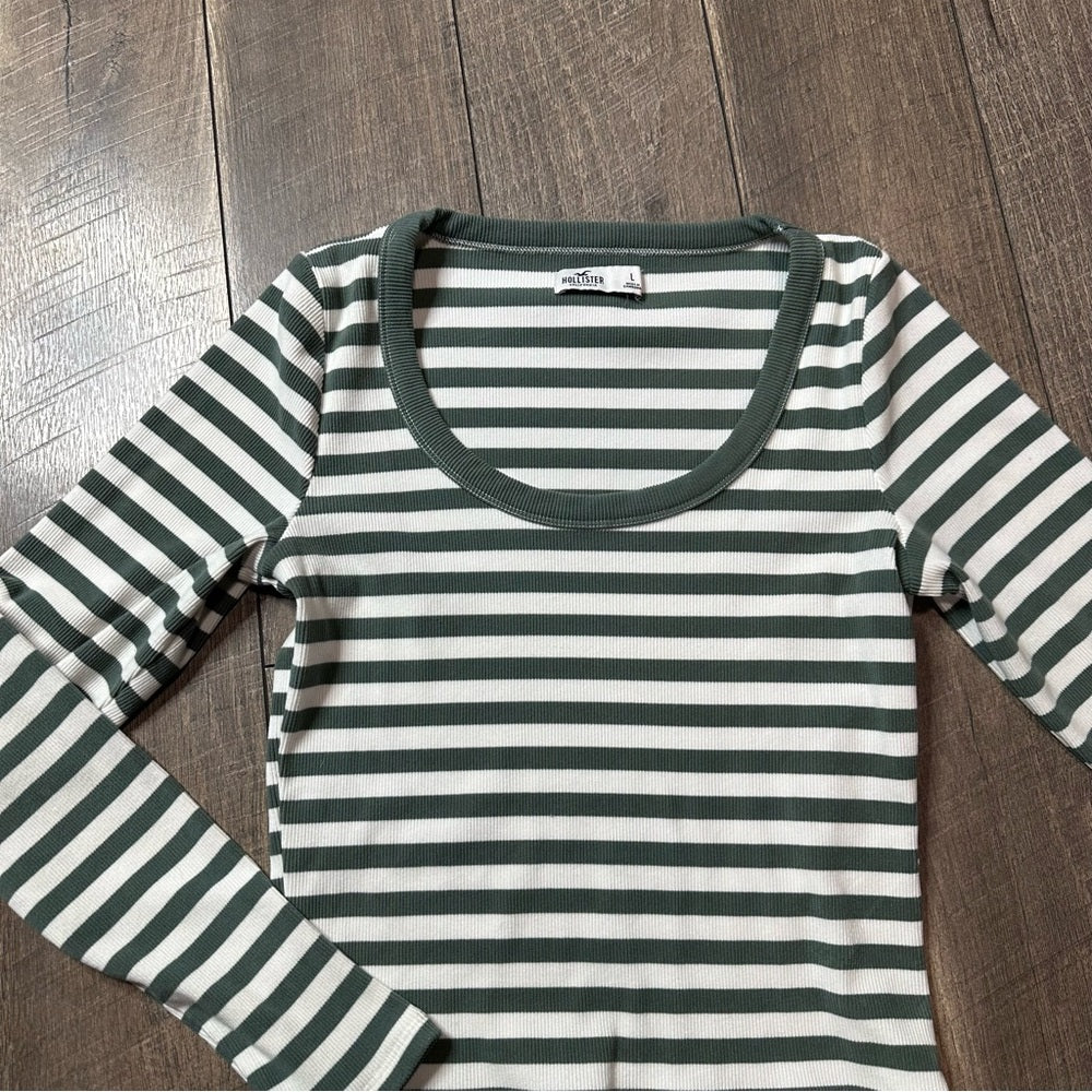 Hollister Striped Scoop Neck Long Sleeve Top