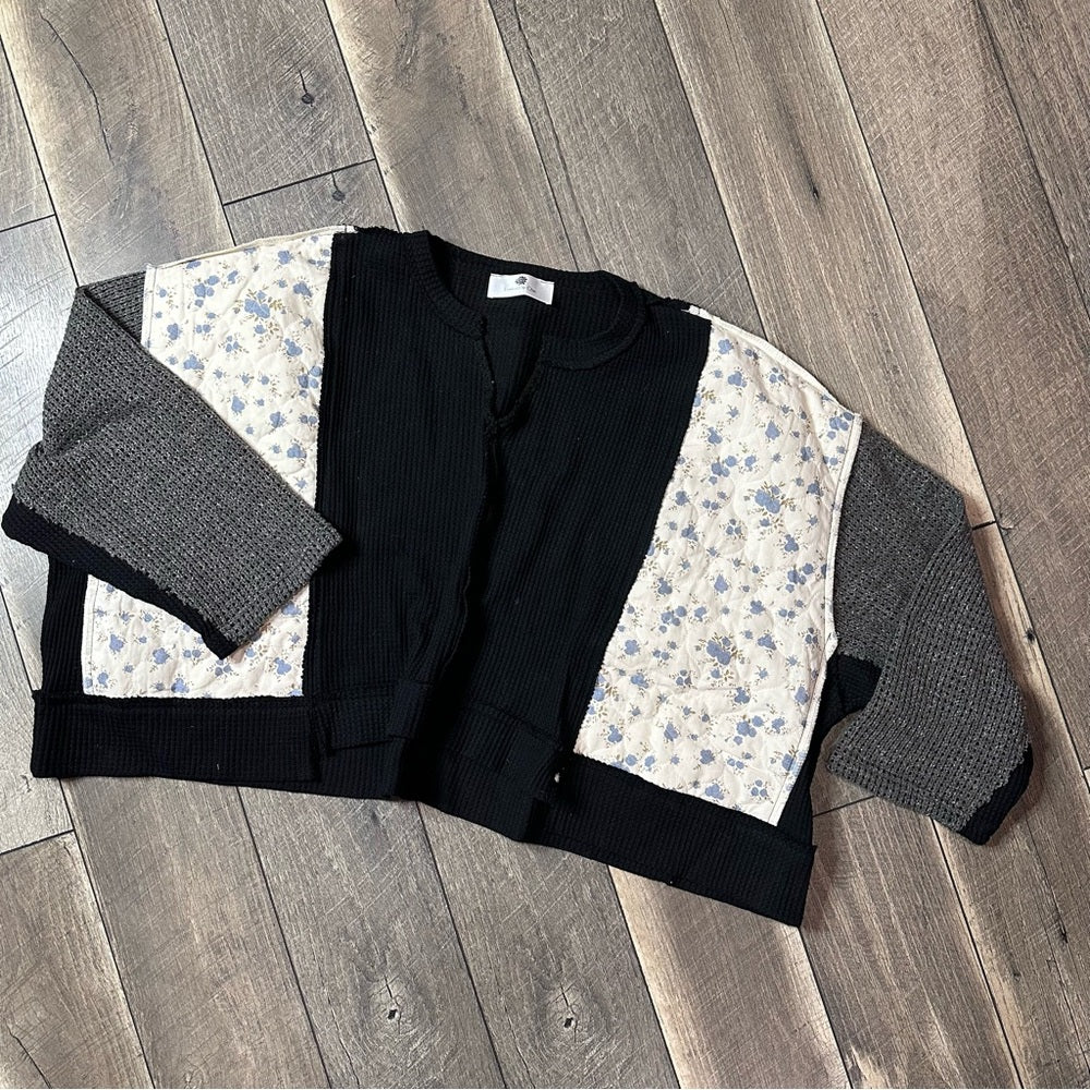 Everyday Chic Patchwork Waffleknit Oversized Pullover