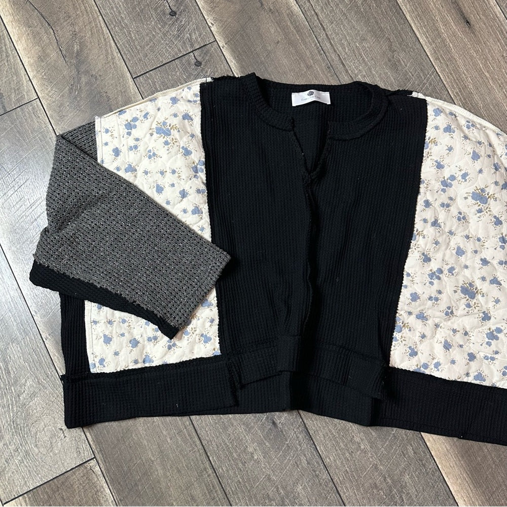 Everyday Chic Patchwork Waffleknit Oversized Pullover