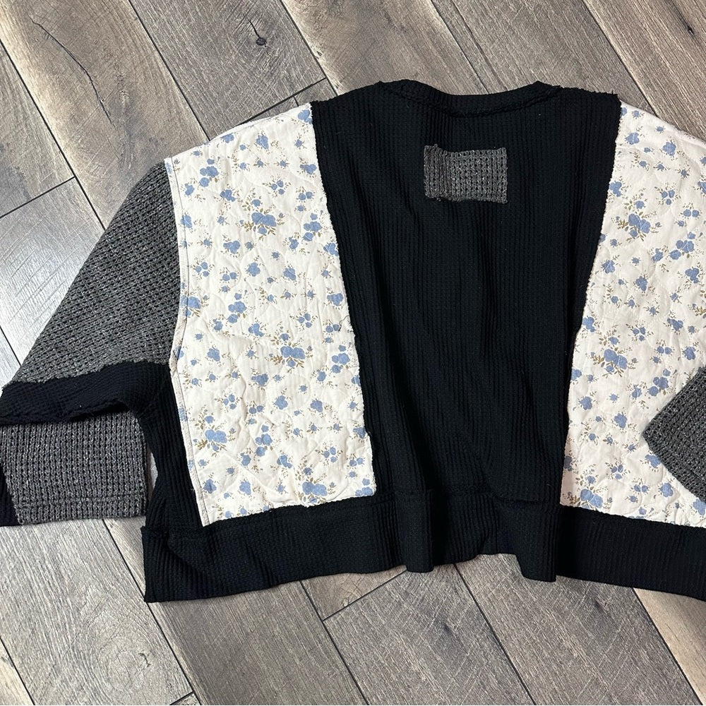 Everyday Chic Patchwork Waffleknit Oversized Pullover