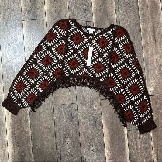 House Of Harlow One Size Crochet Fringe Sweater