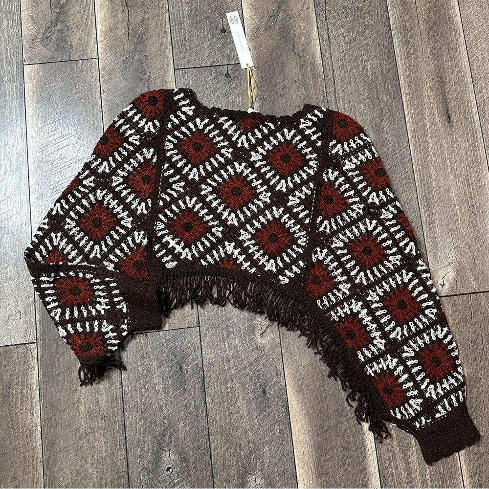 House Of Harlow One Size Crochet Fringe Sweater