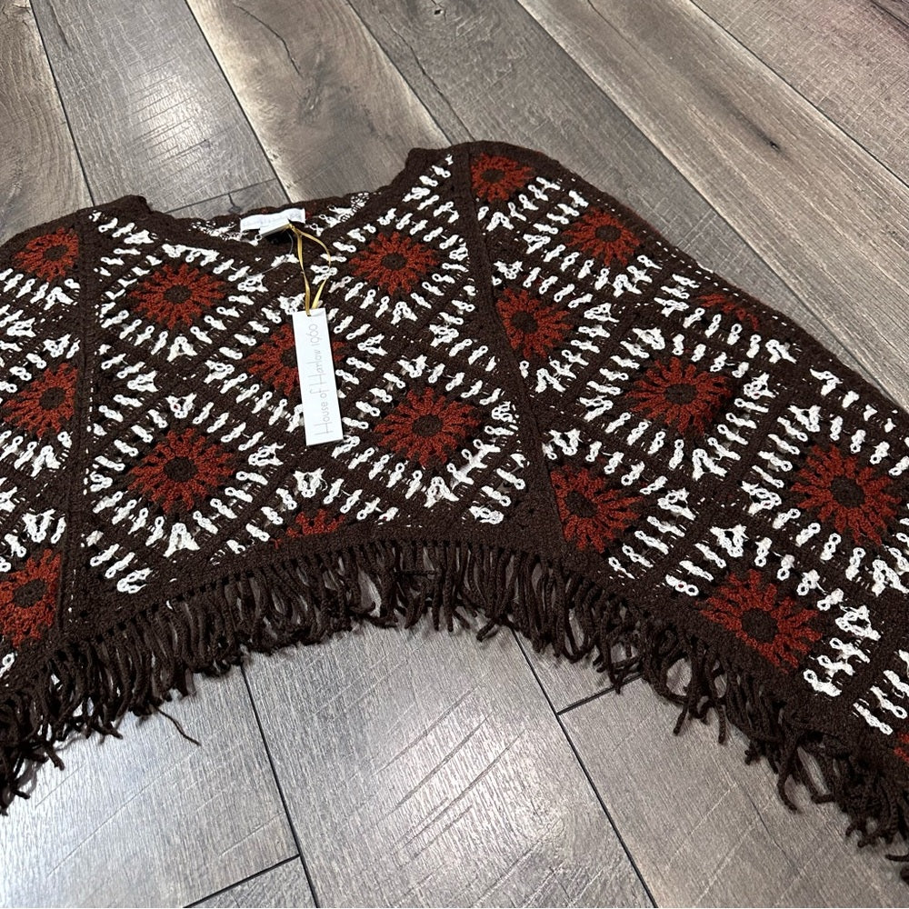 House Of Harlow One Size Crochet Fringe Sweater