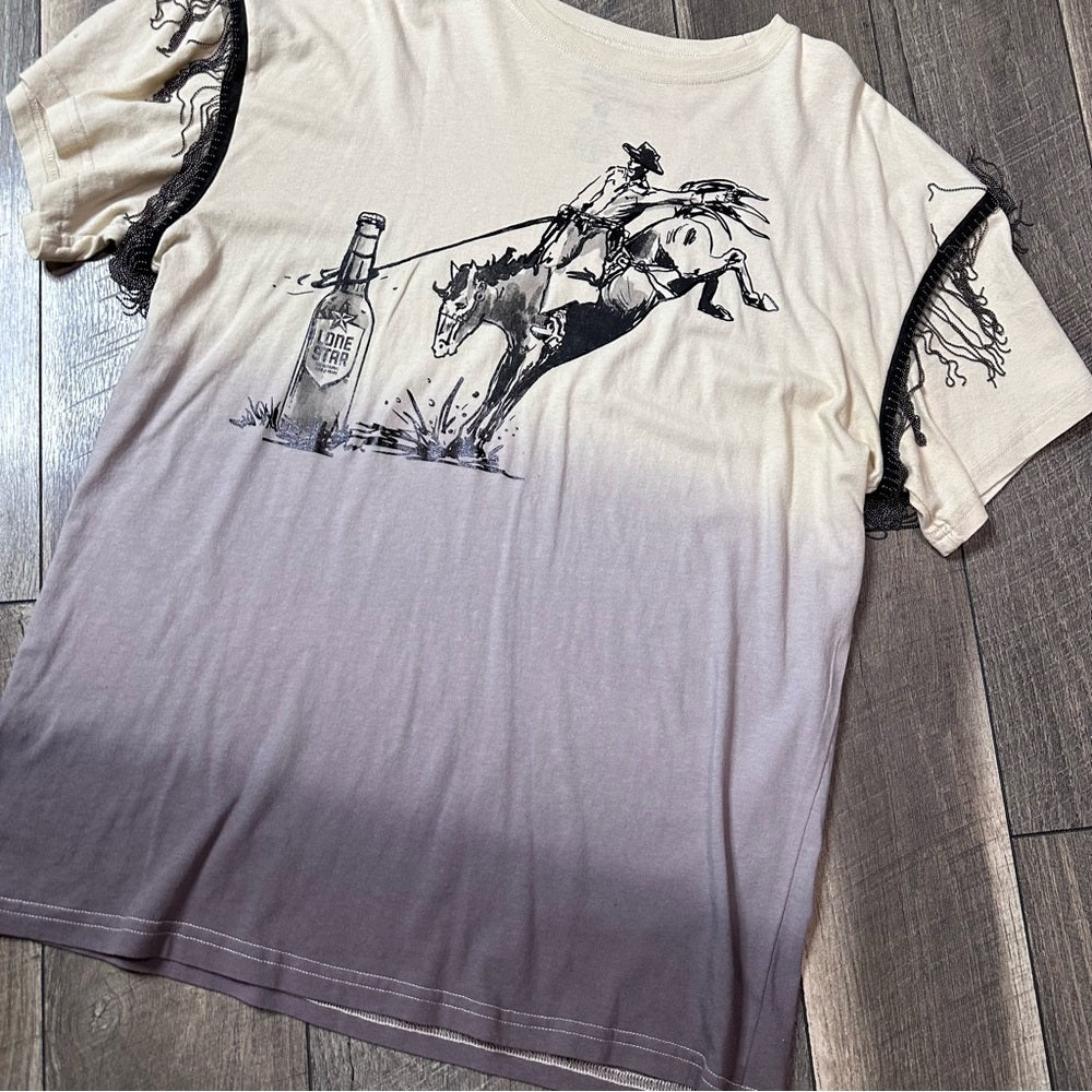 Pabst Ombre Fringe Short Sleeve Top