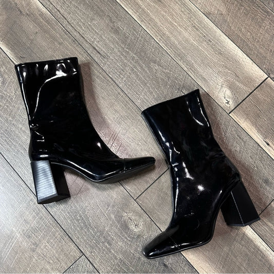 Zara Black Pleather Heel Boots
