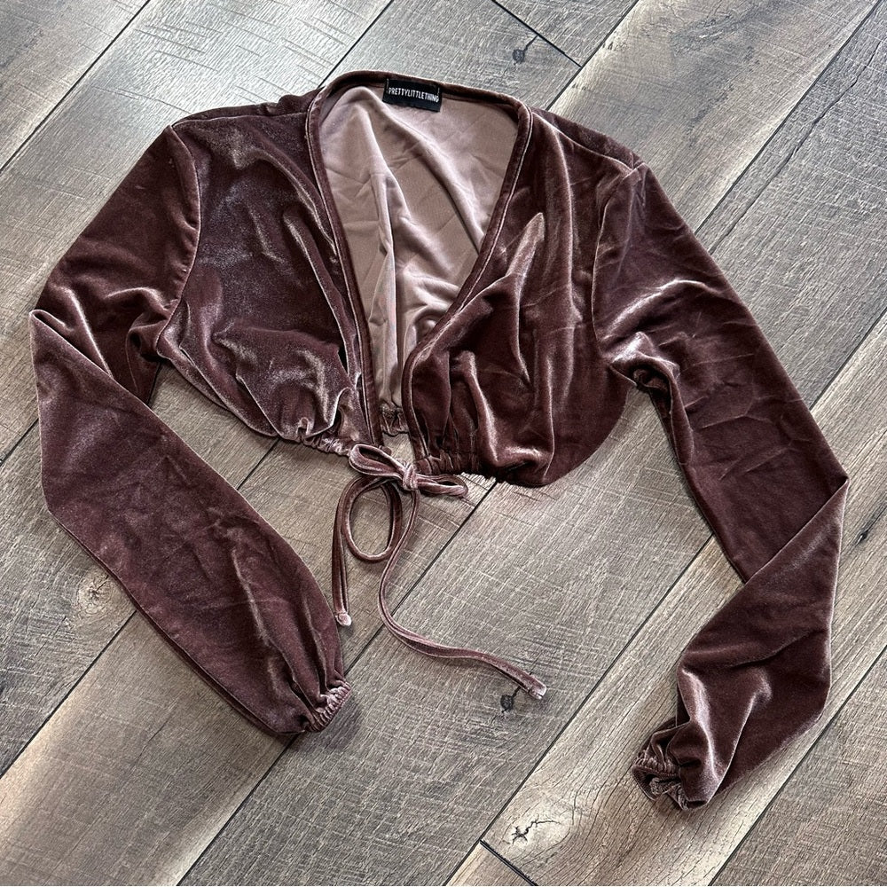 Pretty Little Thing Crop Velour Tie Top