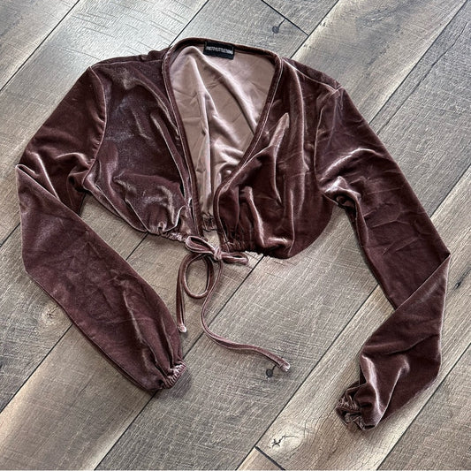 Pretty Little Thing Crop Velour Tie Top