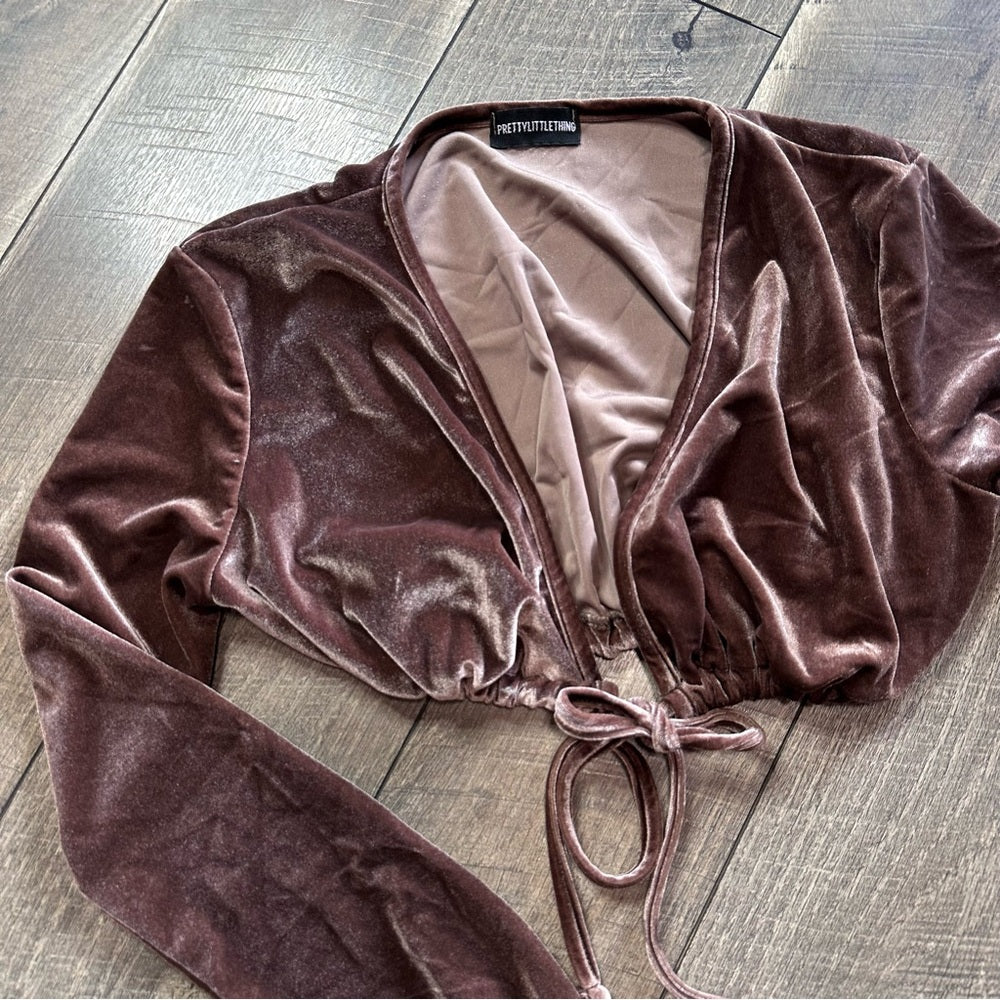 Pretty Little Thing Crop Velour Tie Top