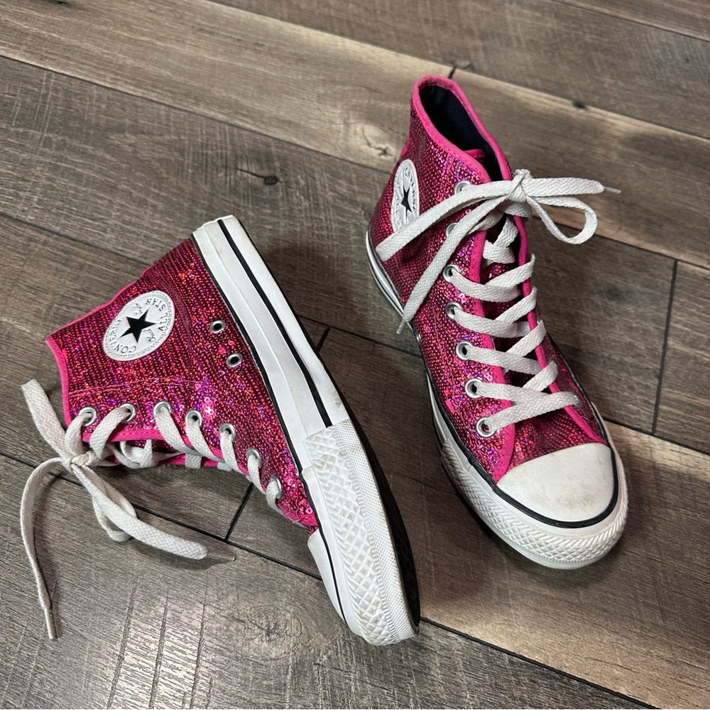 Converse All Star Hi Top Hot Pink Sequin Sneakers
