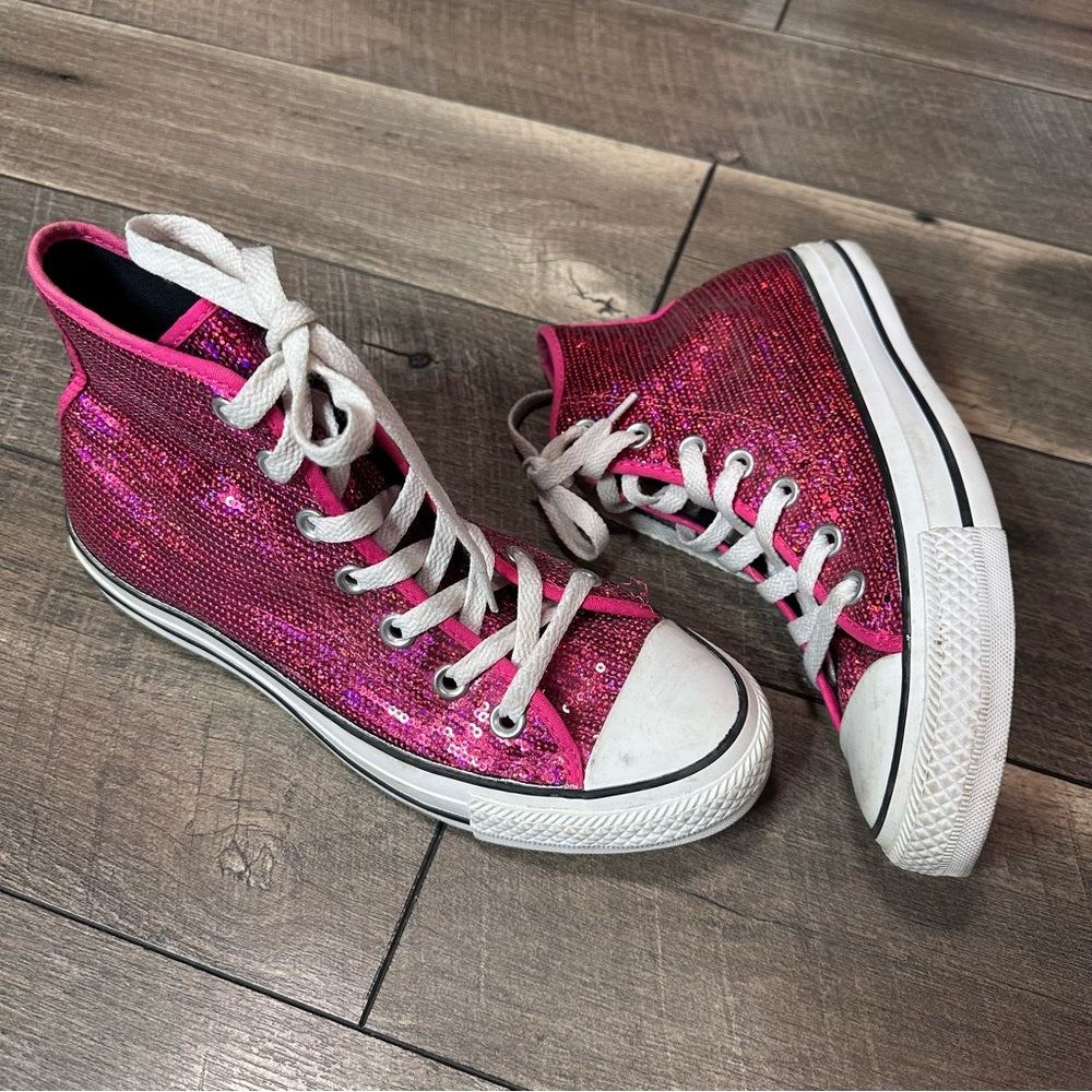 Converse All Star Hi Top Hot Pink Sequin Sneakers