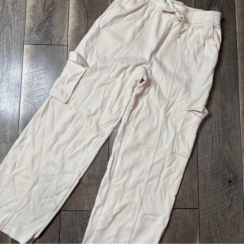 Love Poem Cream Cargo Ribbed Wide Leg Pants