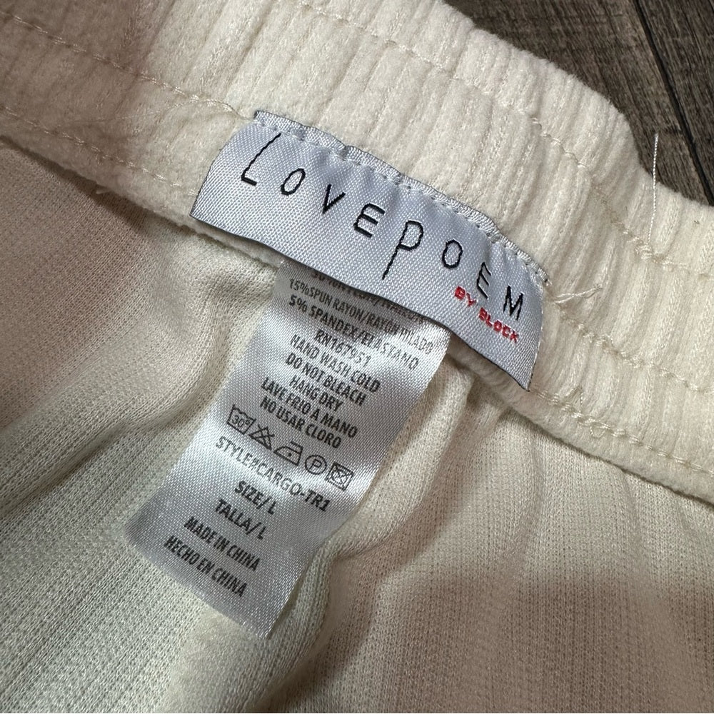 Love Poem Cream Cargo Ribbed Wide Leg Pants