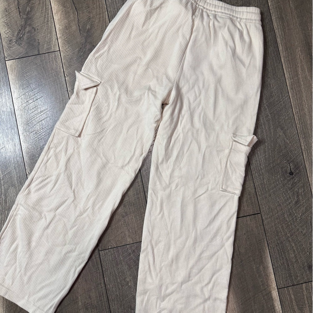 Love Poem Cream Cargo Ribbed Wide Leg Pants