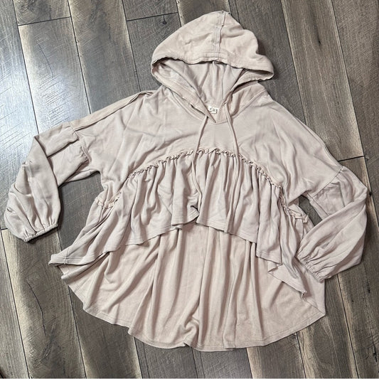 POL Oversized Peplum Crop Front Hem Hoodie